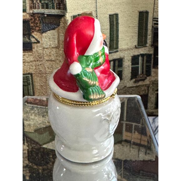 Vintage Snowman Limoges Porcelain Hinged Trinket Jar Holiday Decor - Picture 4 of 13